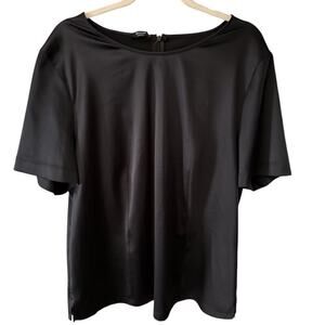 Basler Navy Blue Silky Blouse Size 18 Short Sleeve Capsule Minimalist NEW